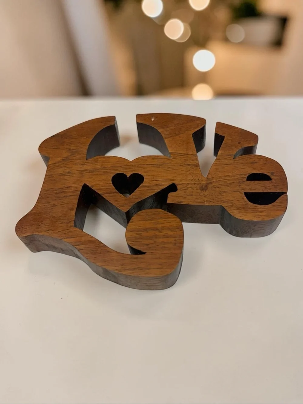 Vintage 1990s Solid Walnut Wood Hand Carved Love Wall Hanging Decor Heart EUC